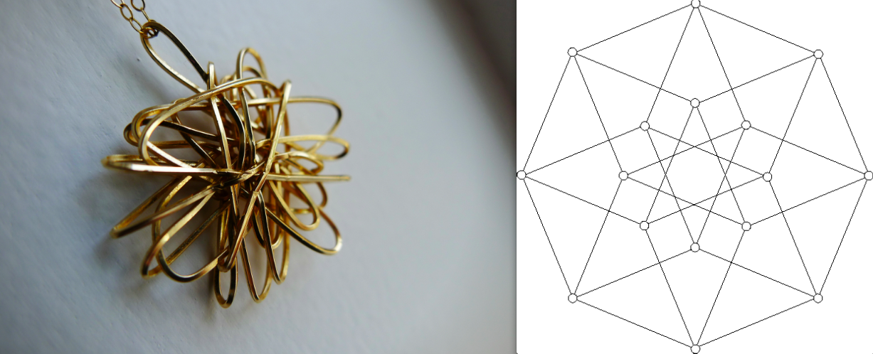 Delicate Gold Necklace, Pendant, Jewelry, Blue Genie Art Bazaar, 2007, Tesseract, n-cube, Hypercube, hypercube star, 4-cube